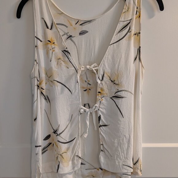 Dynamite White Floral Tank Top Blouse with Open Tie Back - Picture 2 of 5